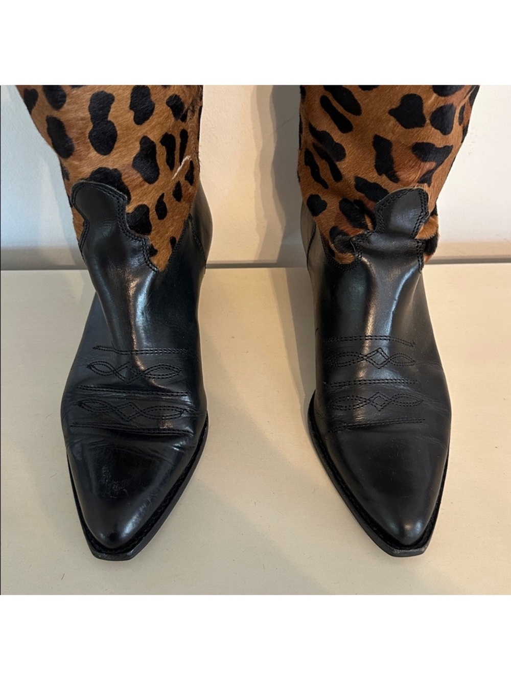 Saks Fifth Avenue Calf Hair and Leather - Leopard Print Cowboy Boots 8.5 - Picture 3 of 3